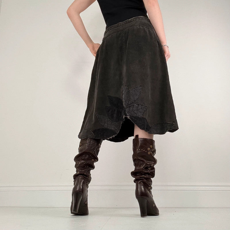 Rene Derhy dark grey cord midi skirt