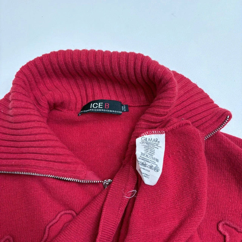 red slouchy zip-up wool jumper