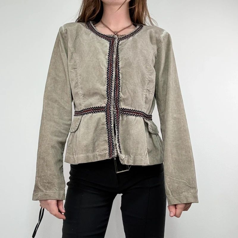 khaki flared braided ribbon military napolionic jacket