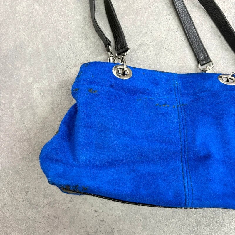 Suede electric blue leather mini eyelet handbag