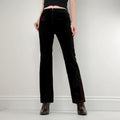 black suede embroidery flared trousers