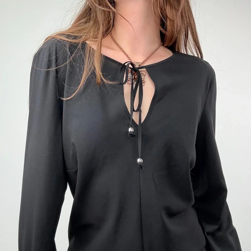 black flared floaty western boho blouse