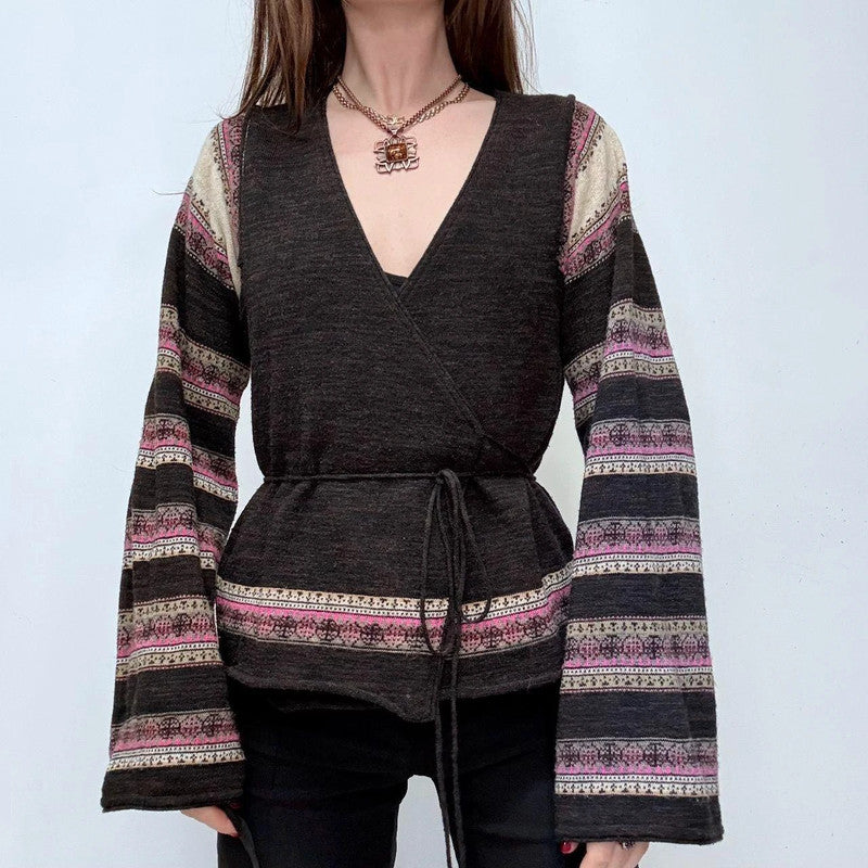 flared arran knit wrap jumper