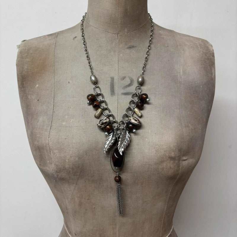 silver drape charm necklace