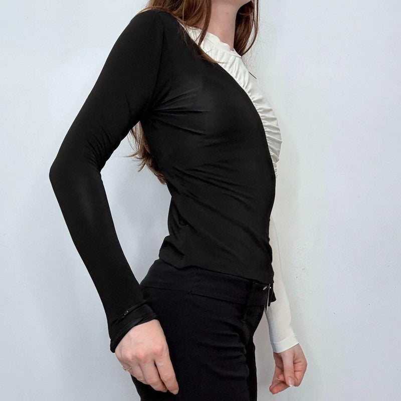 asymmetric black and white ruched t-shirt