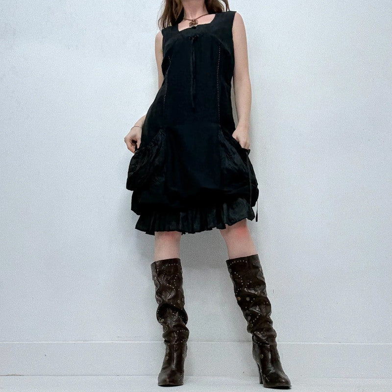 black puff gathered balloon dress