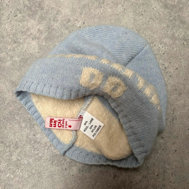 Wool skull blue beanie hat