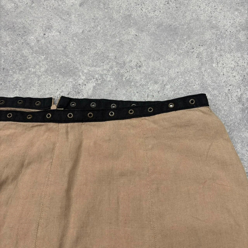 tan linen studded eyelet skirt