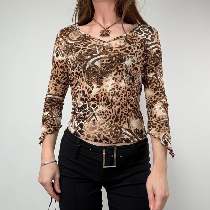 Leopard Print Y2K Baby Tee