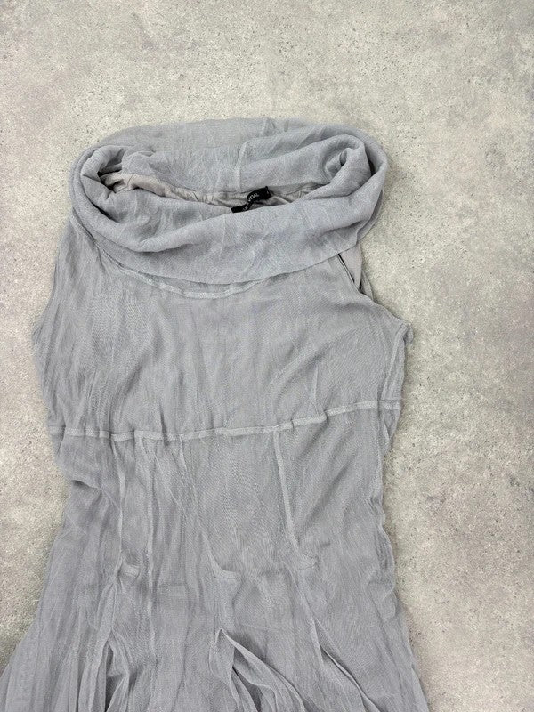 grey gathered slouchy puff midi dress