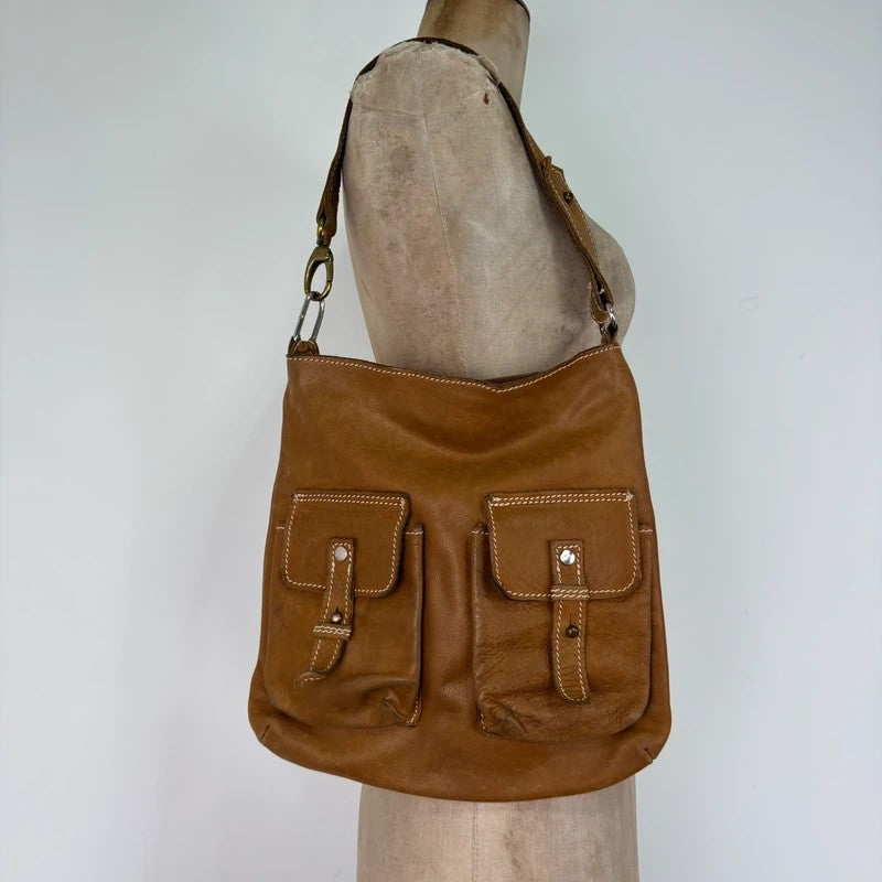 Soft light brown leather cargo boho bag