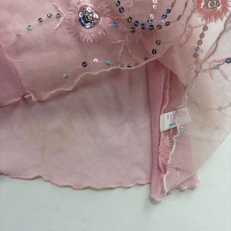 pastel pink sheer mesh lace embroidered cami top