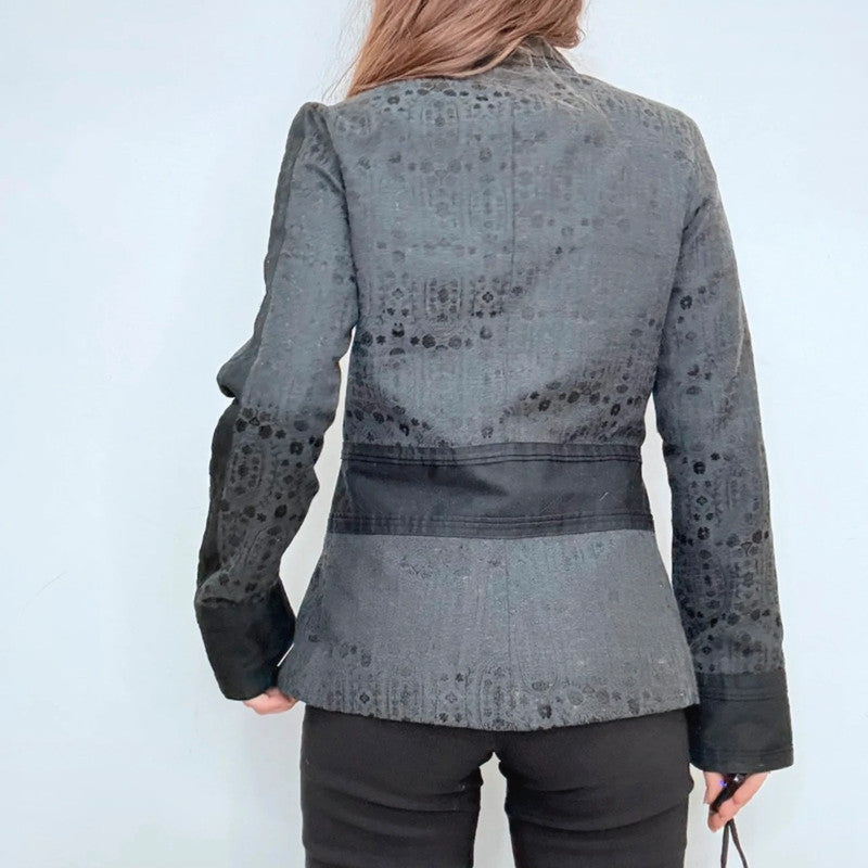 black printed distressed grunge hook and eye jacket