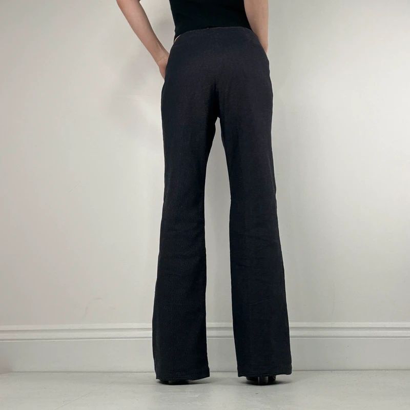 dark denim flared patch pocket trousers