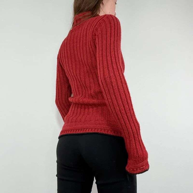 red wool ribbed knit jumper