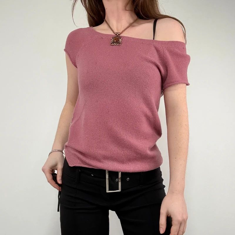 pink cashmere knitted slouchy top
