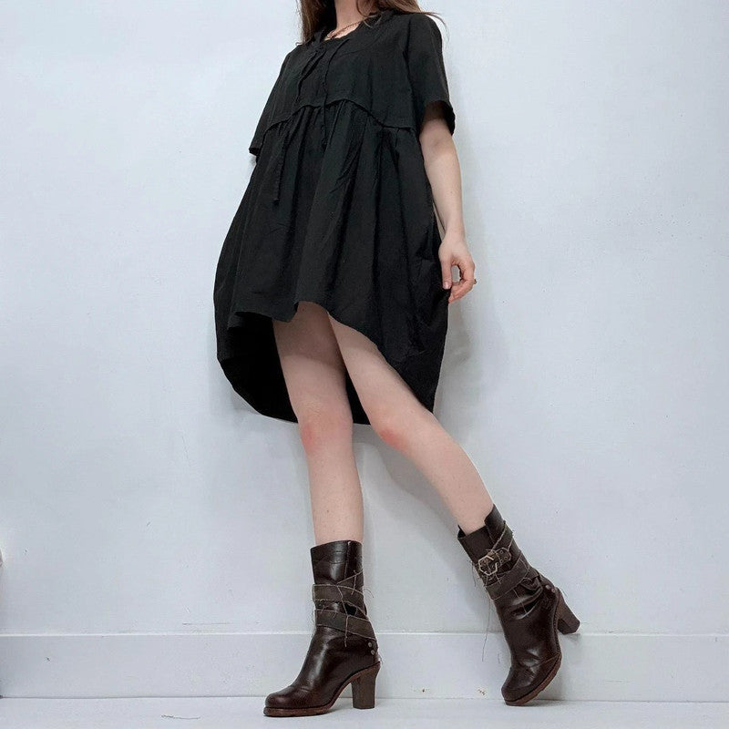 black puff balloon mini dress