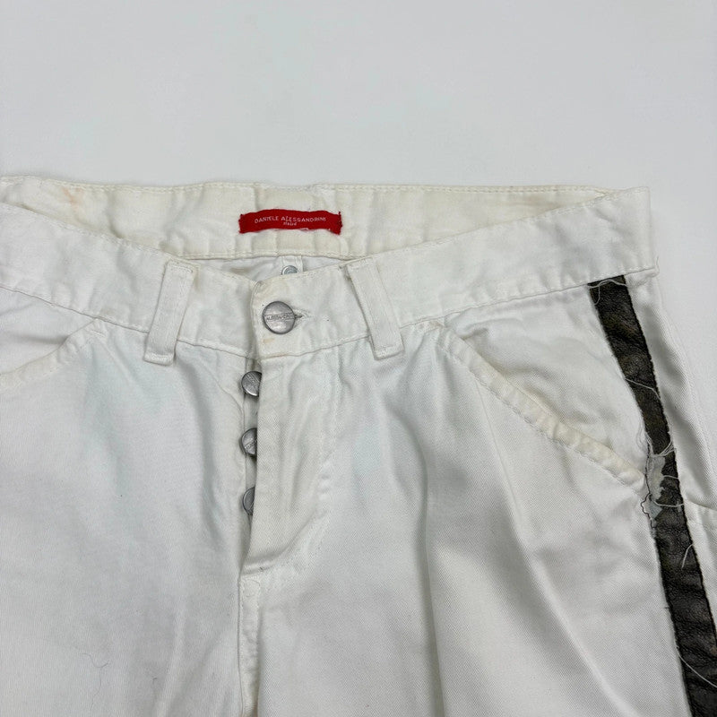 white cotton canvas flared trousers