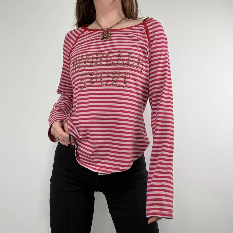 pink and red striped long sleeve Marella t-shirt