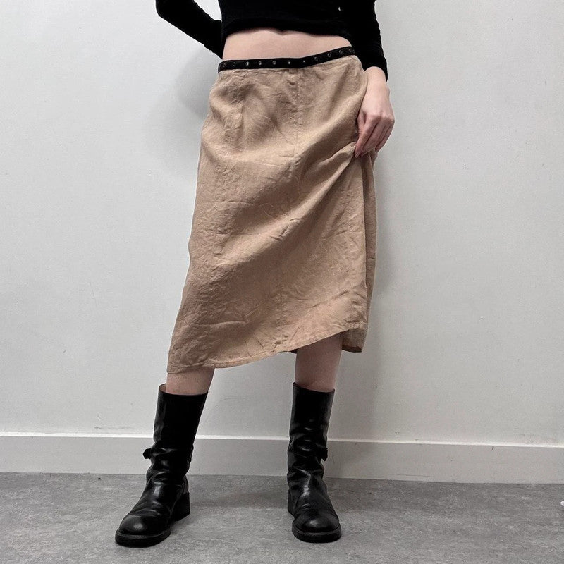 tan linen studded eyelet skirt