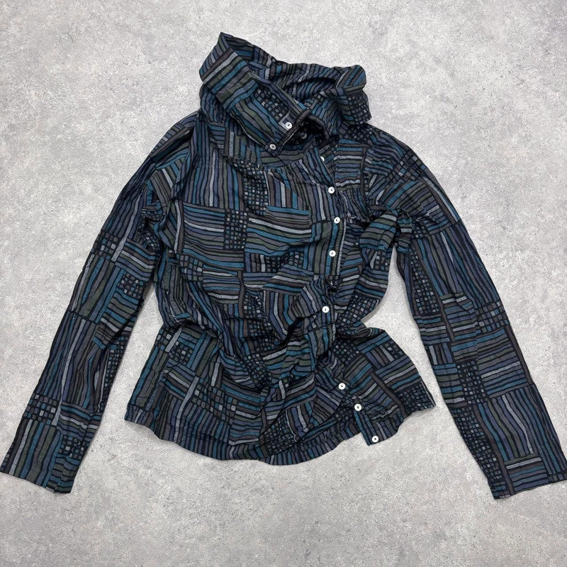 asymmetric gathered patterned shirt