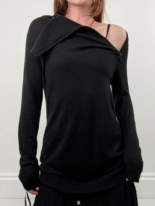 Asymmetric zip long sleeve dress