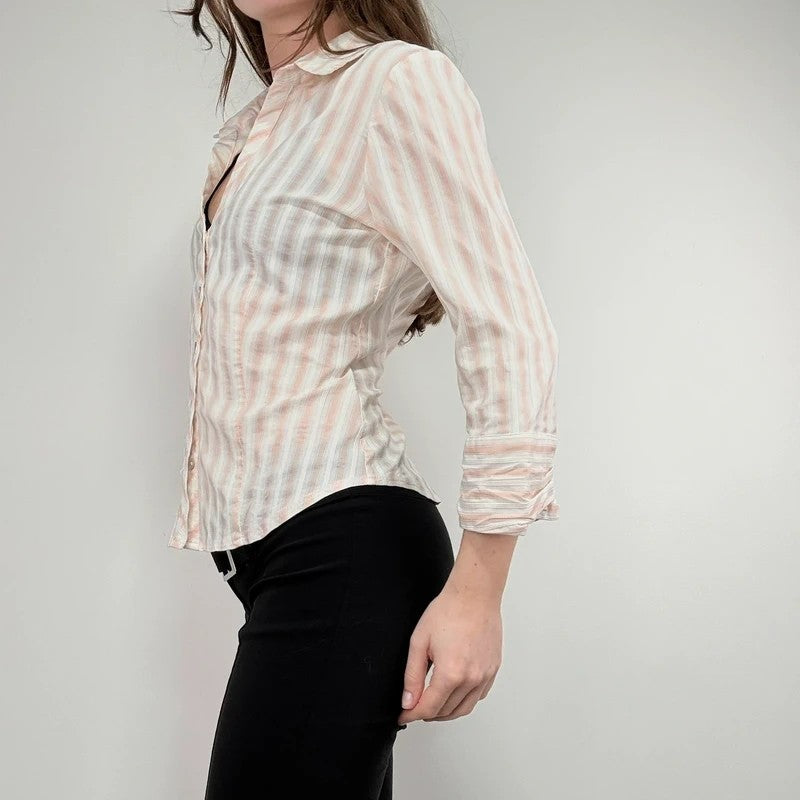 Pink and cream preppy cropped shirt
