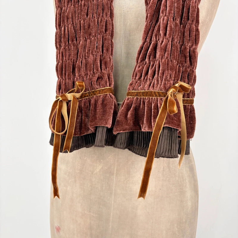 brown velvet gathered pleated scarf