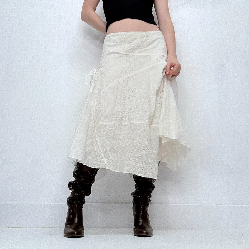 white lace asymmetric cotton skirt