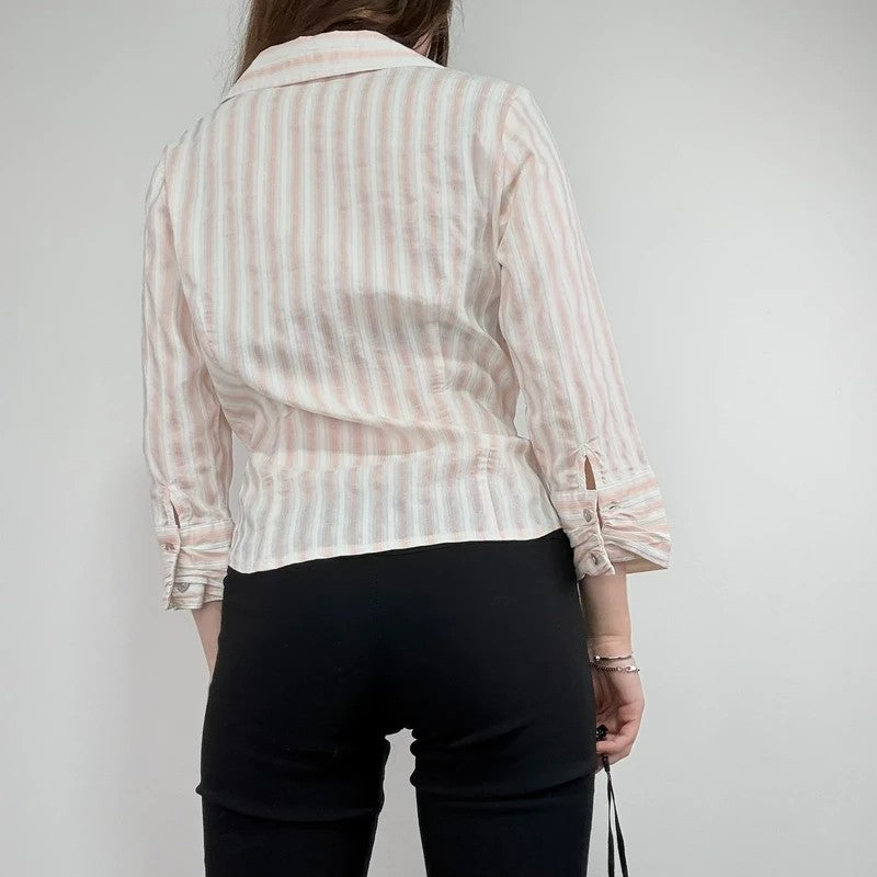 Pink and cream preppy cropped shirt