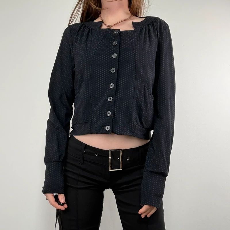 black polkadot cropped stuctured button through shirt