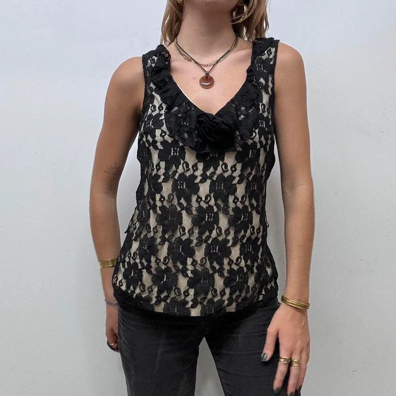 sheer black lace cami vest