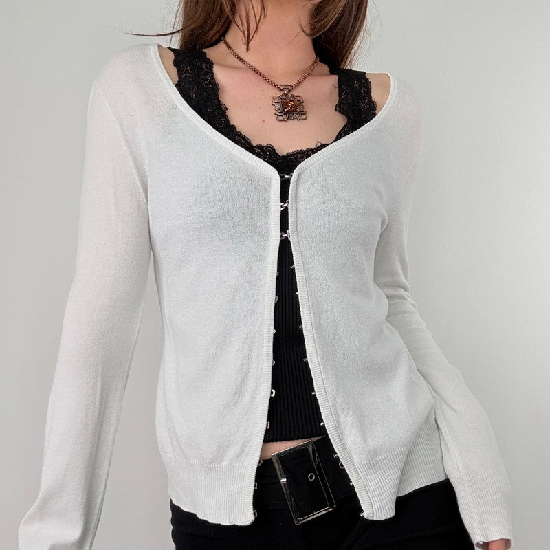 white cotton knit hook and eye cardigan