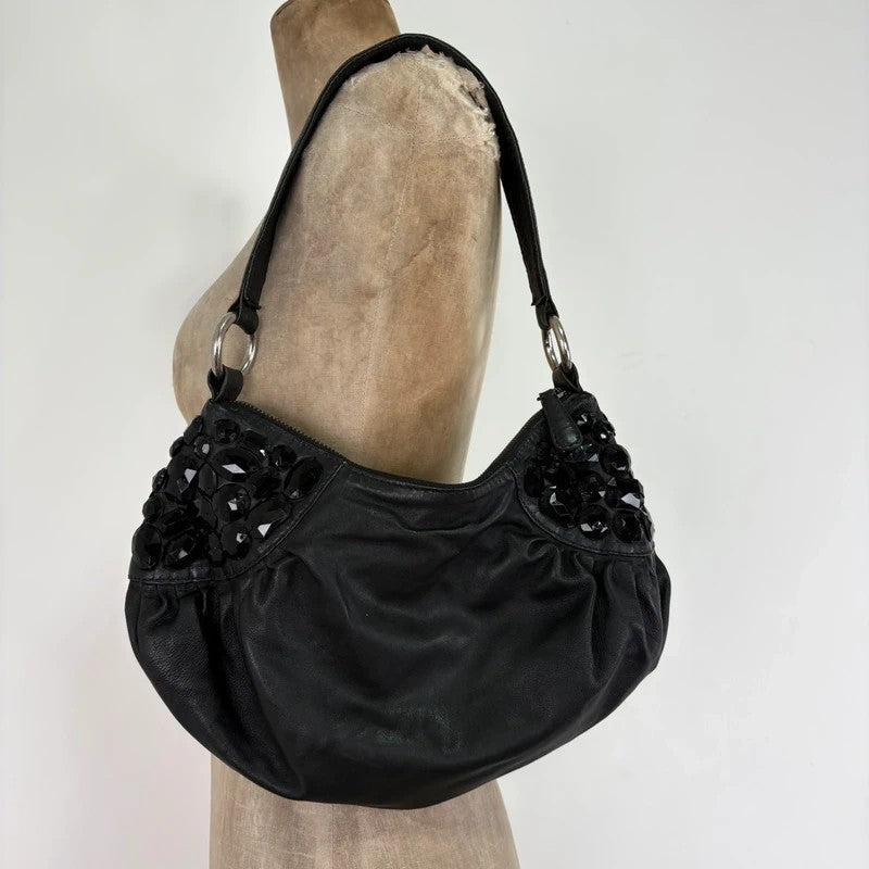 Leather gem studded mini handbag pouch hobo