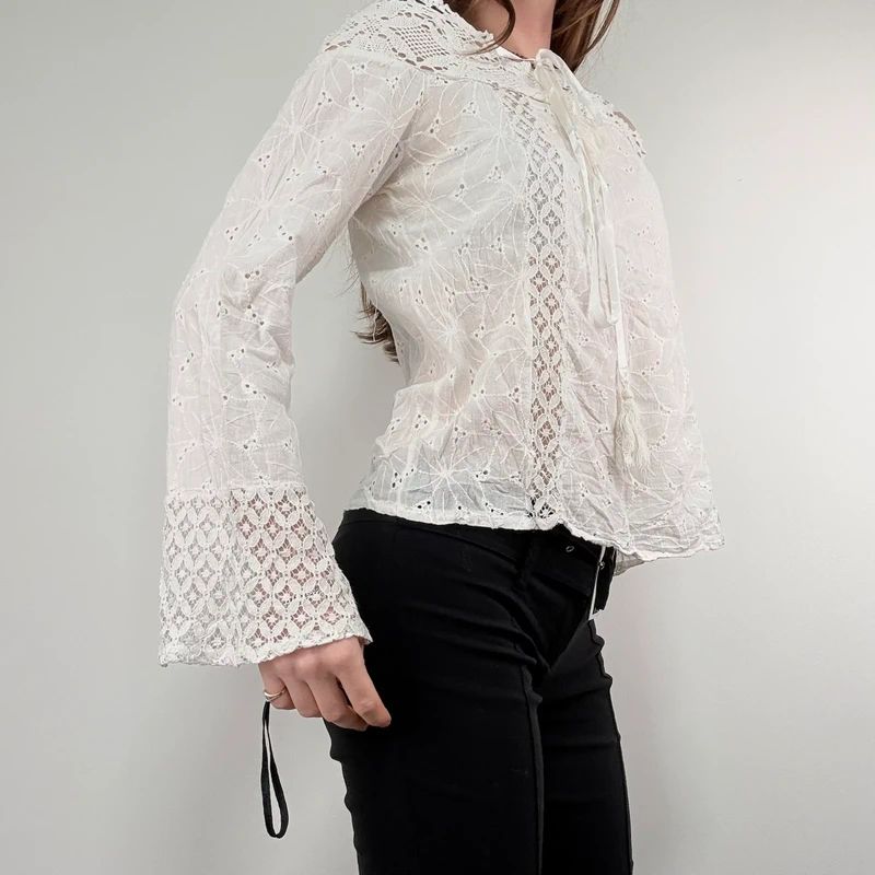white lace embroidered off the shoulder lace blouse