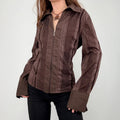 brown pinstripe zip shirt