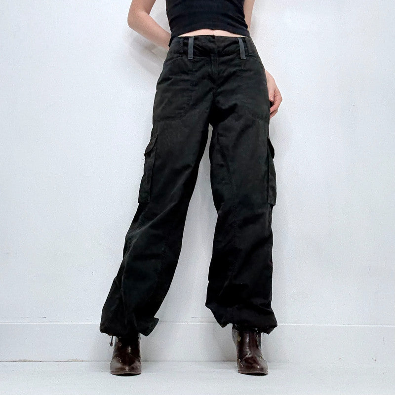 grunge flared black cargo utility trousers