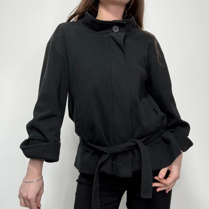 black flared cropped pea coat jacket