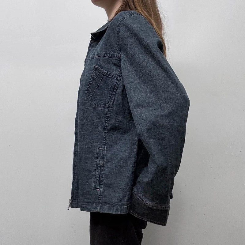 dark denim zip-up boxy jacket
