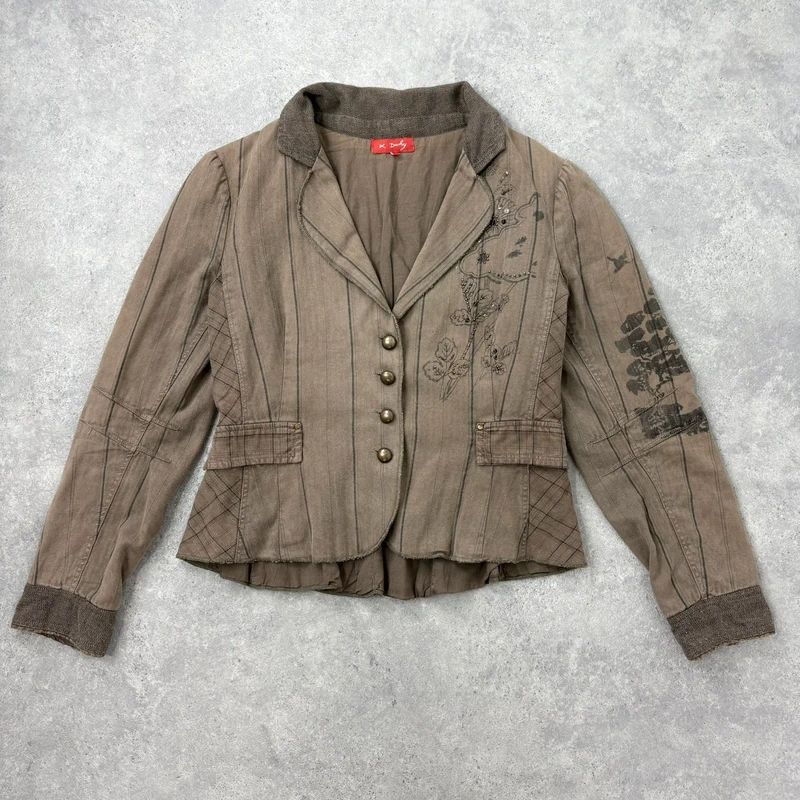 khaki tweed pinstripe fitted grunge fairy Derhy blazer