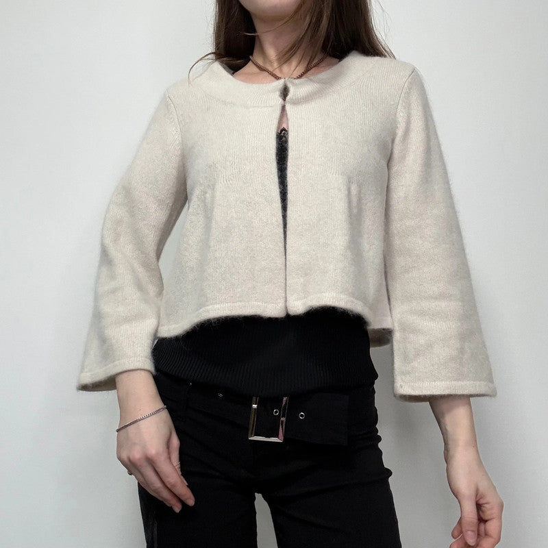 cropped cream angora fluffy knit cardigan