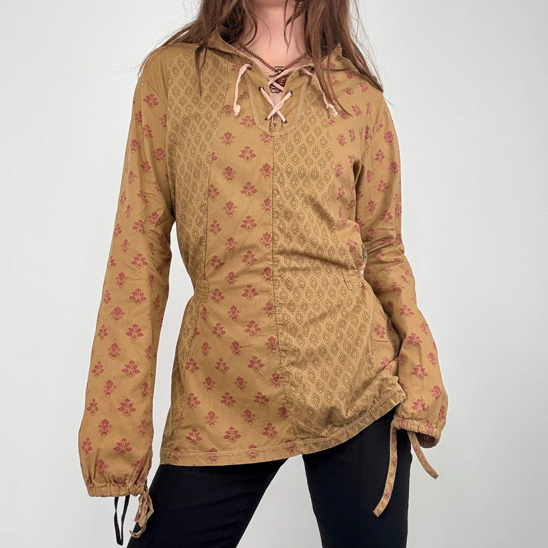 tan khaki printed cotton shirt