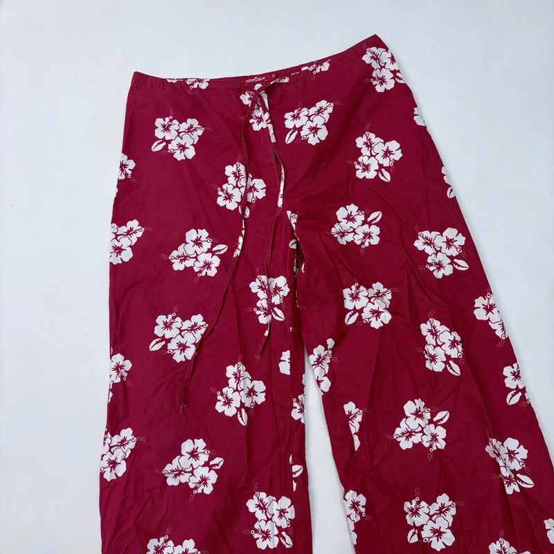 red cotton wide leg printed trousers