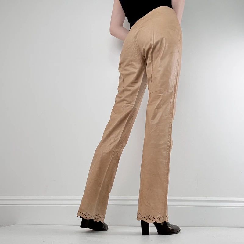 Joseph tan leather stright leg trousers