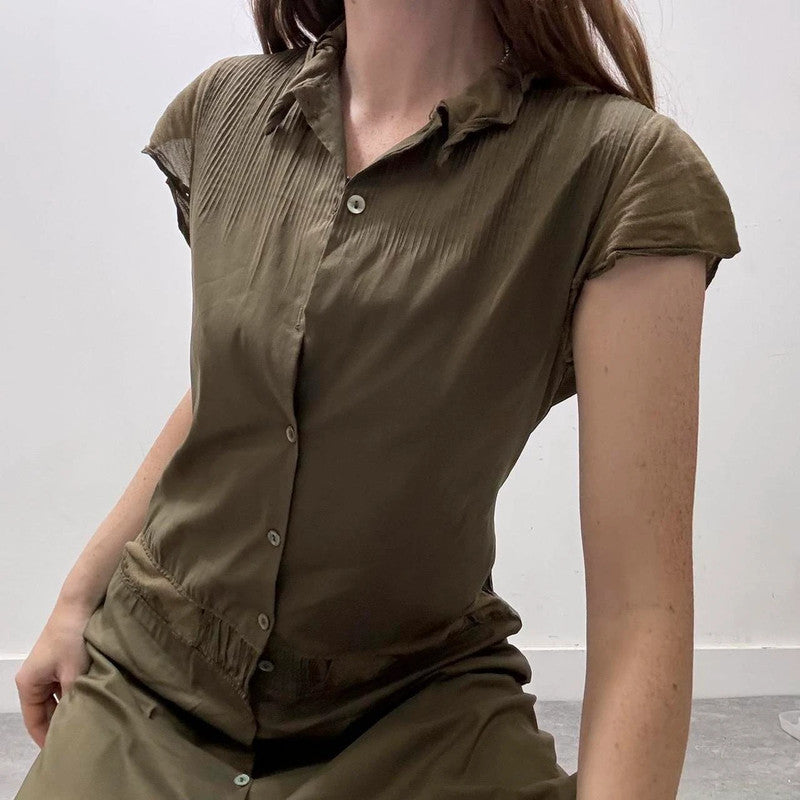 archival khaki button shirt dress