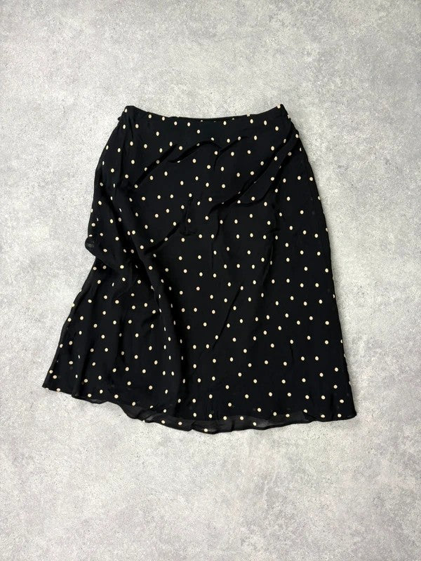 Black and white polkadot flutter midi skirt