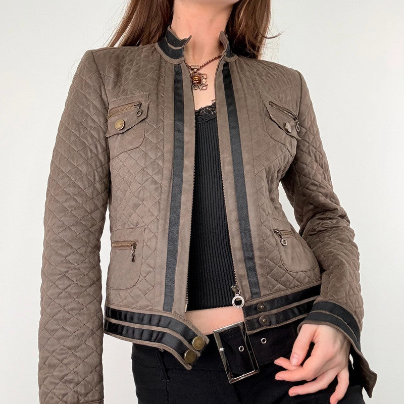 quilted khaki cropped boxy jacket