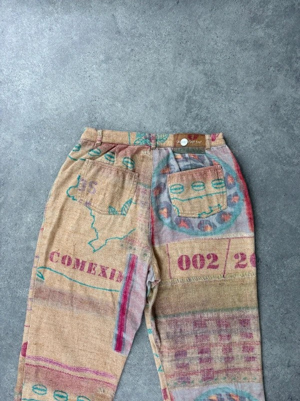 Printed abstract summer textured capri trousers