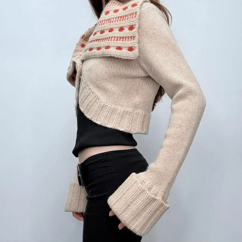 cropped brown wool boho cardigan