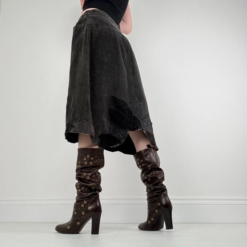 Rene Derhy dark grey cord midi skirt